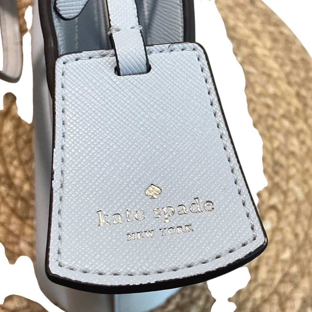 Kate Spade New York Saffiano Leather Tote Bag Light Blue White Gold Hardware - Picture 4 of 7